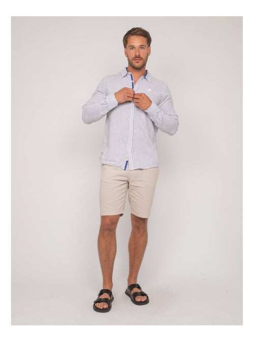 Chemise manches longues lin rayures duplaya - Kiabi