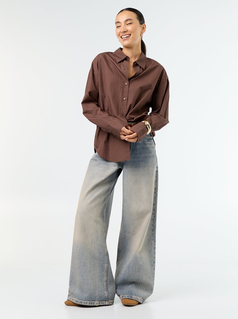 Chemise manches longues rayée Marron - Kiabi