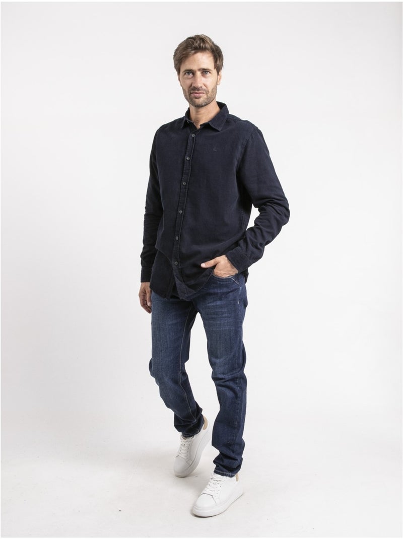 Chemise manches longues velours côtelé torold Bleu marine - Kiabi