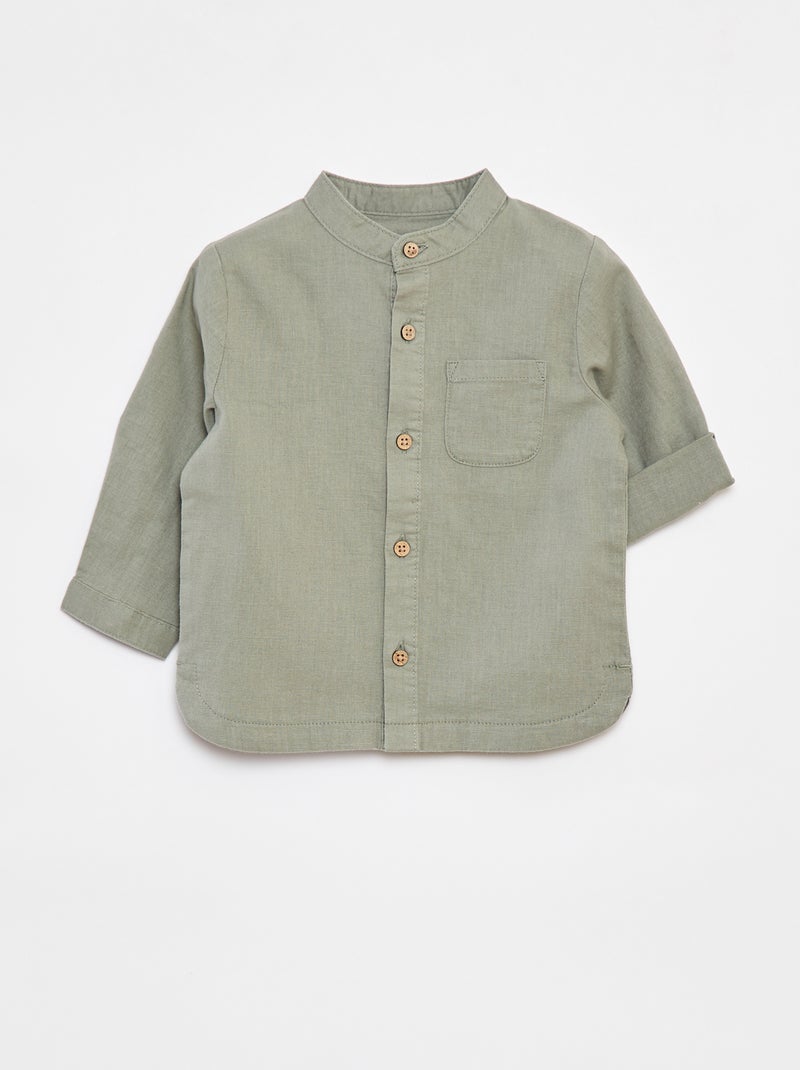 Chemise mao en lin mélangé Vert - Kiabi
