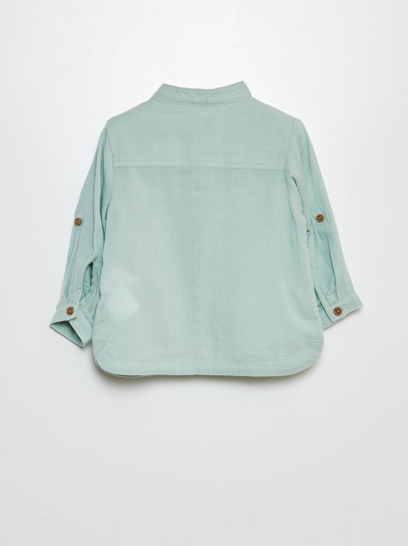 Chemise matière légère col mao Vert - Kiabi
