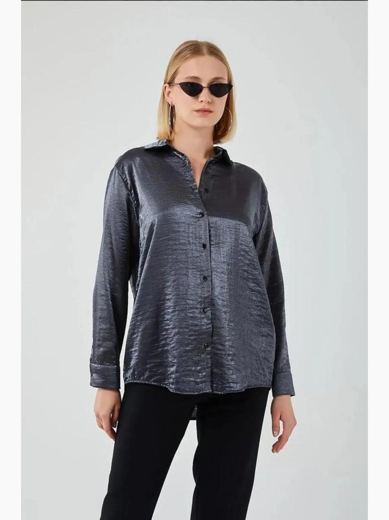 Chemise métallisée boutonnée à manches longues mixray Gris foncé - Kiabi
