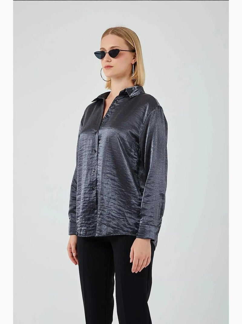 Chemise métallisée boutonnée à manches longues mixray Gris foncé - Kiabi
