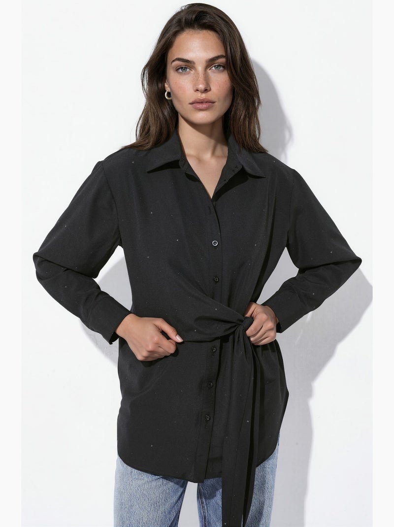 Chemise ornée de strass avec détail noué hiccup Noir - Kiabi