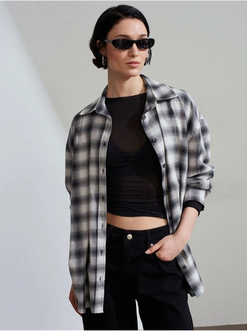 Chemise oversize à carreaux et manches longues dilvin - Kiabi