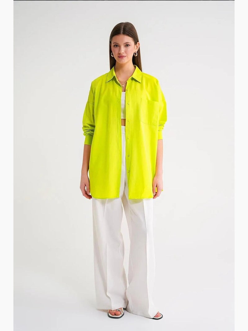 Chemise oversize à manches longues en popeline boutonnée mixray Vert anis - Kiabi