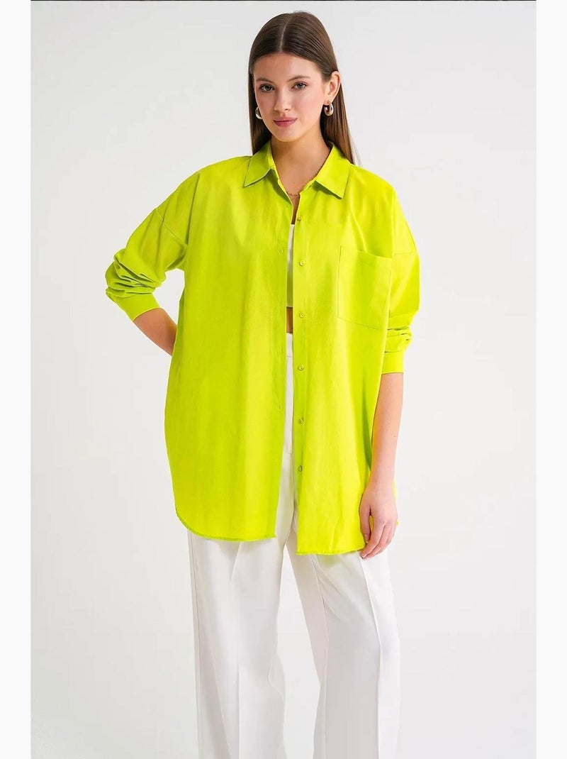 Chemise oversize à manches longues en popeline boutonnée mixray Vert anis - Kiabi