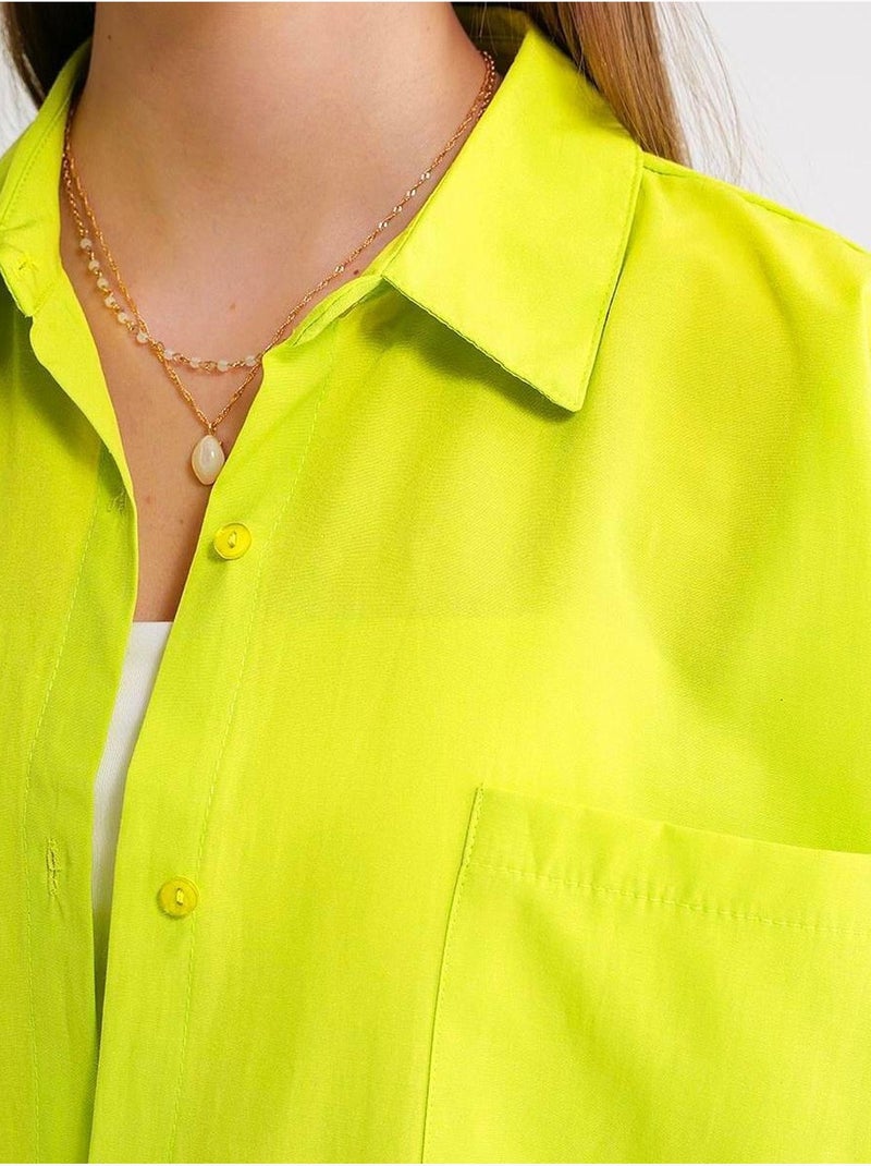 Chemise oversize à manches longues en popeline boutonnée mixray Vert anis - Kiabi
