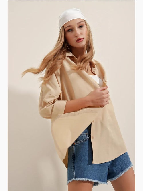 Chemise oversize à motif en popeline avec boutons bdart - Kiabi Chemise oversize à motif en popeline avec boutons bdart - Kiabi