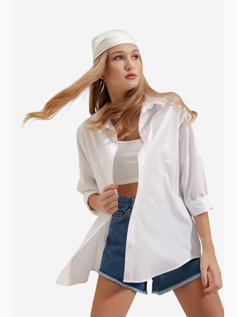 Chemise oversize à motif en popeline avec boutons bdart Blanc - Kiabi