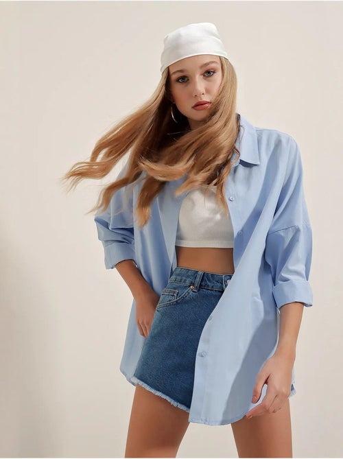 Chemise oversize à motif en popeline avec boutons bdart - Kiabi Chemise oversize à motif en popeline avec boutons bdart - Kiabi
