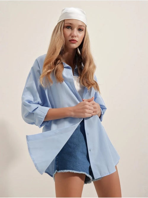 Chemise oversize à motif en popeline avec boutons bdart - Kiabi Chemise oversize à motif en popeline avec boutons bdart - Kiabi