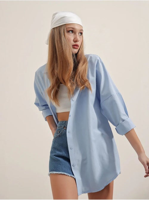 Chemise oversize à motif en popeline avec boutons bdart - Kiabi Chemise oversize à motif en popeline avec boutons bdart - Kiabi