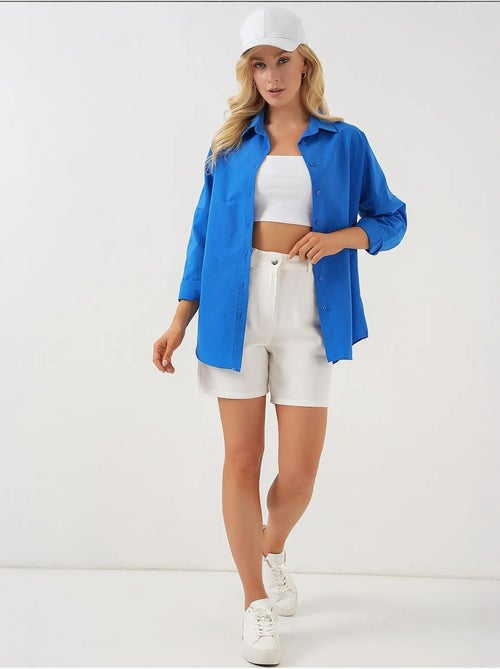 Chemise oversize à motif en popeline avec boutons bdart - Kiabi Chemise oversize à motif en popeline avec boutons bdart - Kiabi