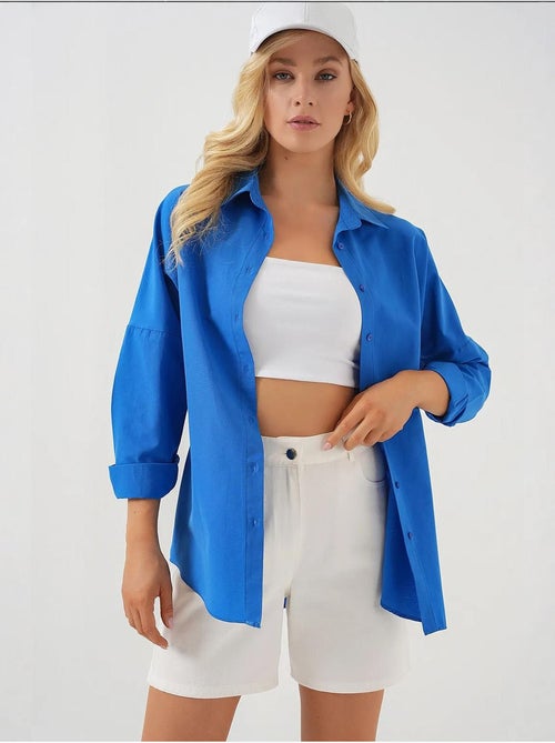 Chemise oversize à motif en popeline avec boutons bdart - Kiabi Chemise oversize à motif en popeline avec boutons bdart - Kiabi