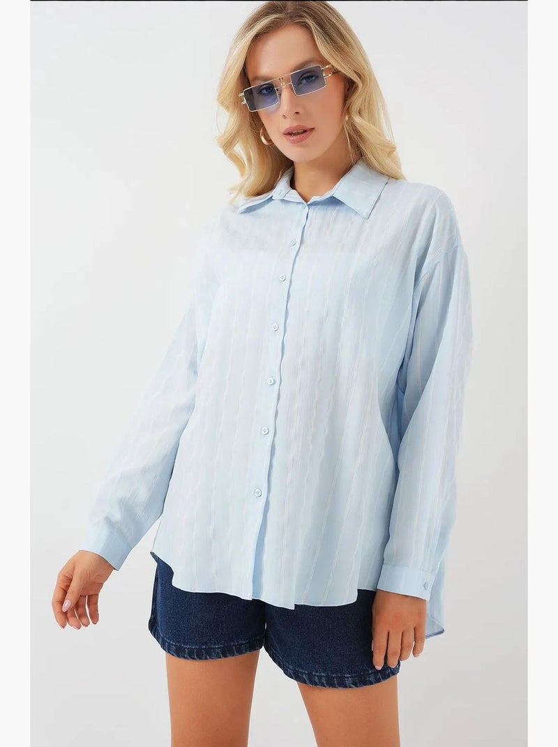 Chemise oversize à motif en popeline avec boutons bdart Bleu pastel - Kiabi
