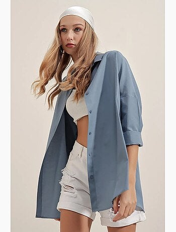Chemise oversize à motif en popeline avec boutons bdart