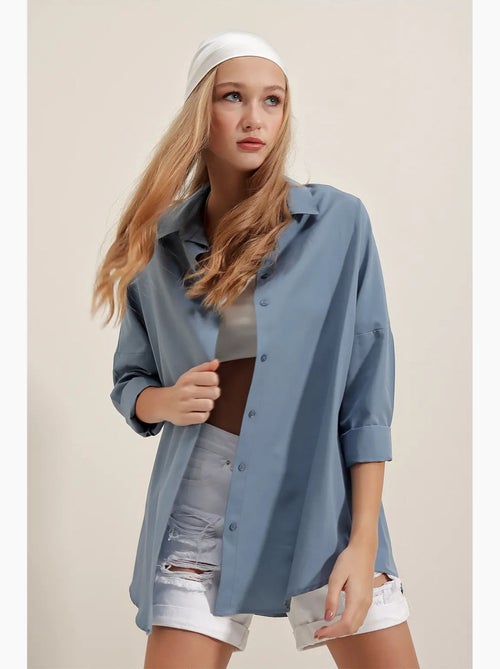 Chemise oversize à motif en popeline avec boutons bdart - Kiabi Chemise oversize à motif en popeline avec boutons bdart - Kiabi
