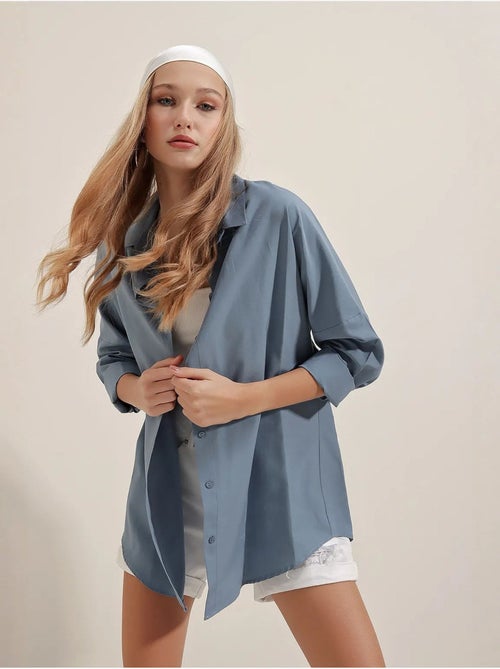 Chemise oversize à motif en popeline avec boutons bdart - Kiabi Chemise oversize à motif en popeline avec boutons bdart - Kiabi