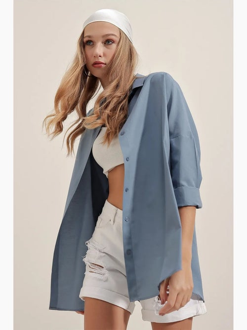 Chemise oversize à motif en popeline avec boutons bdart - Kiabi Chemise oversize à motif en popeline avec boutons bdart - Kiabi