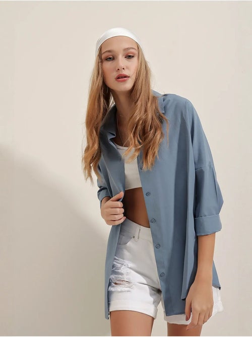 Chemise oversize à motif en popeline avec boutons bdart - Kiabi Chemise oversize à motif en popeline avec boutons bdart - Kiabi