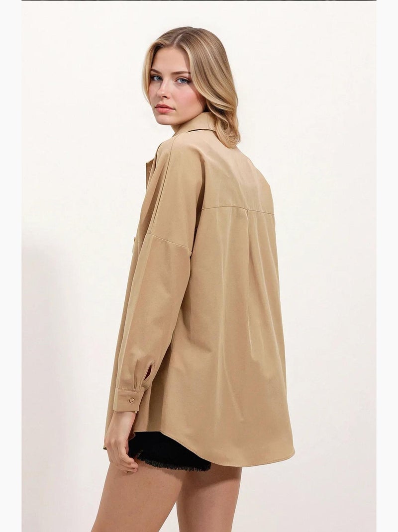 Chemise oversize à motif en popeline avec boutons bdart Camel - Kiabi