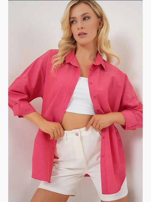 Chemise oversize à motif en popeline avec boutons bdart - Kiabi Chemise oversize à motif en popeline avec boutons bdart - Kiabi