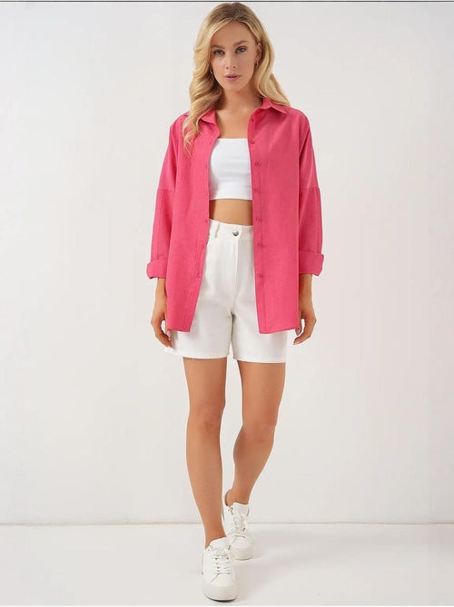 Chemise oversize à motif en popeline avec boutons bdart - Kiabi Chemise oversize à motif en popeline avec boutons bdart - Kiabi