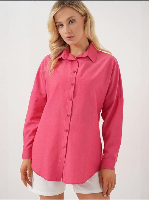 Chemise oversize à motif en popeline avec boutons bdart - Kiabi Chemise oversize à motif en popeline avec boutons bdart - Kiabi