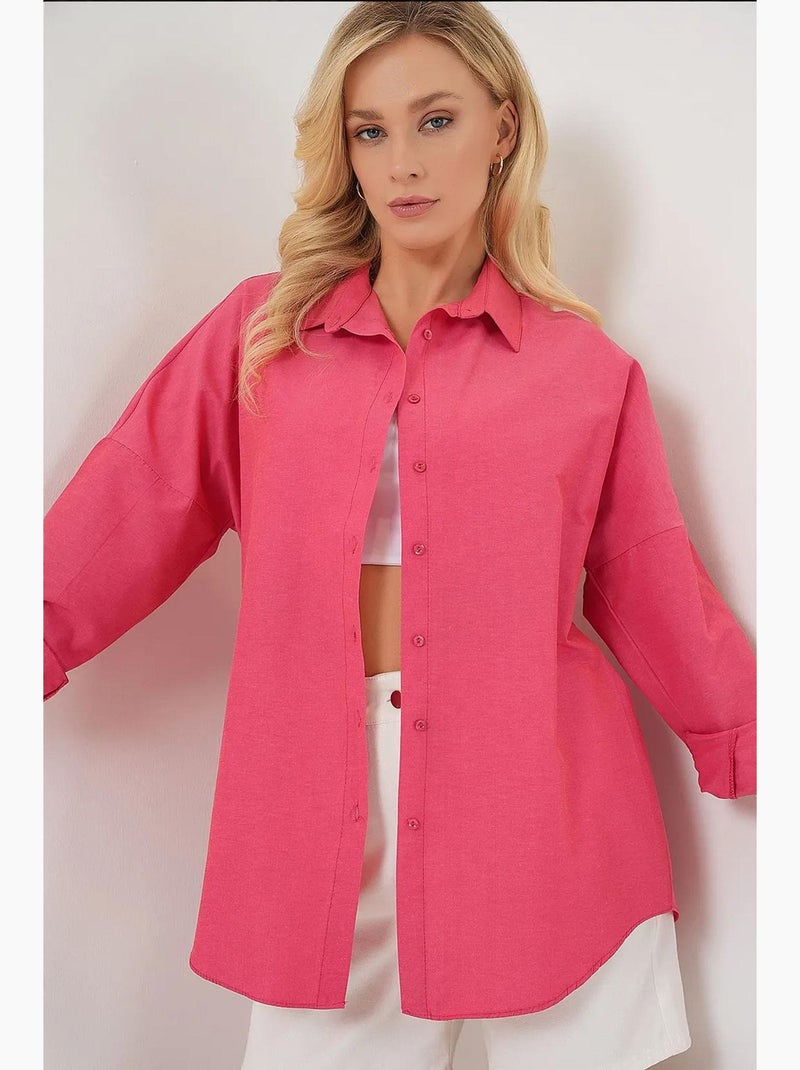 Chemise oversize à motif en popeline avec boutons bdart Cerise - Kiabi