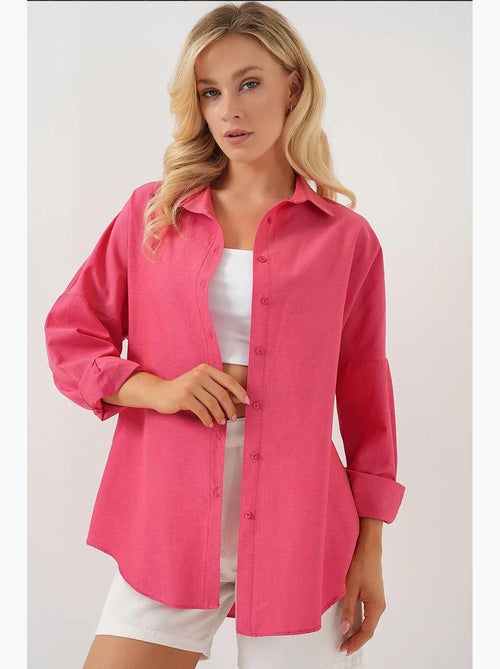 Chemise oversize à motif en popeline avec boutons bdart - Kiabi Chemise oversize à motif en popeline avec boutons bdart - Kiabi