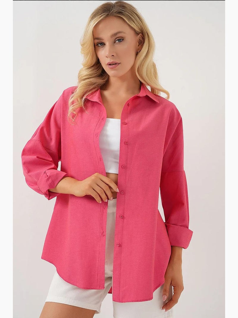 Chemise oversize à motif en popeline avec boutons bdart Cerise - Kiabi