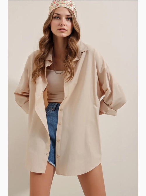 Chemise oversize à motif en popeline avec boutons bdart - Kiabi Chemise oversize à motif en popeline avec boutons bdart - Kiabi