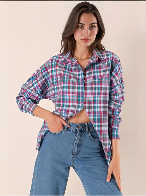 Chemise oversize à motif en popeline avec boutons bdart - Kiabi Chemise oversize à motif en popeline avec boutons bdart - Kiabi