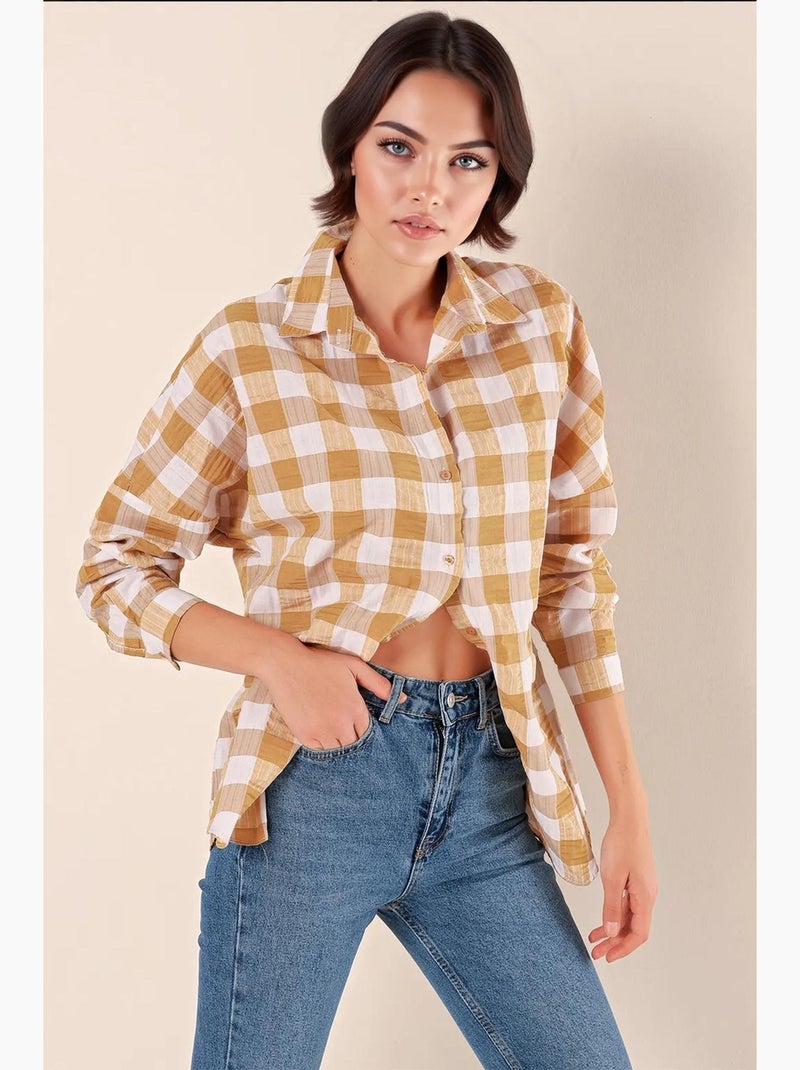 Chemise oversize à motif en popeline avec boutons bdart Grège - Kiabi