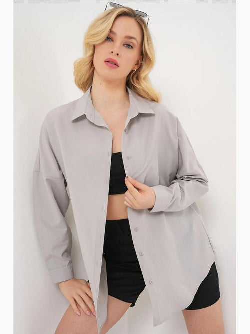 Chemise oversize à motif en popeline avec boutons bdart - Kiabi Chemise oversize à motif en popeline avec boutons bdart - Kiabi