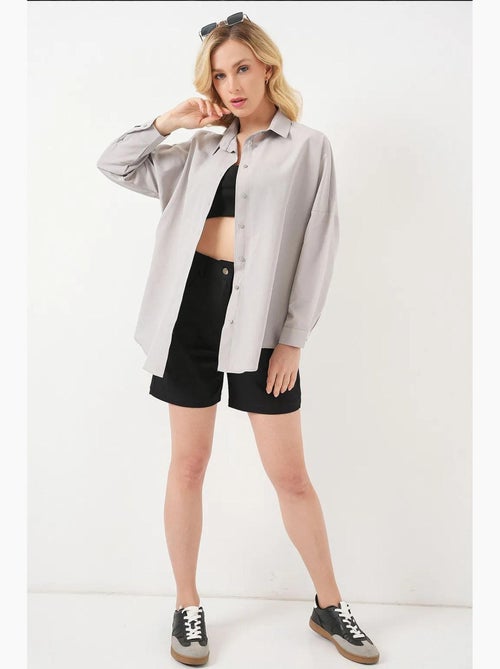 Chemise oversize à motif en popeline avec boutons bdart - Kiabi Chemise oversize à motif en popeline avec boutons bdart - Kiabi