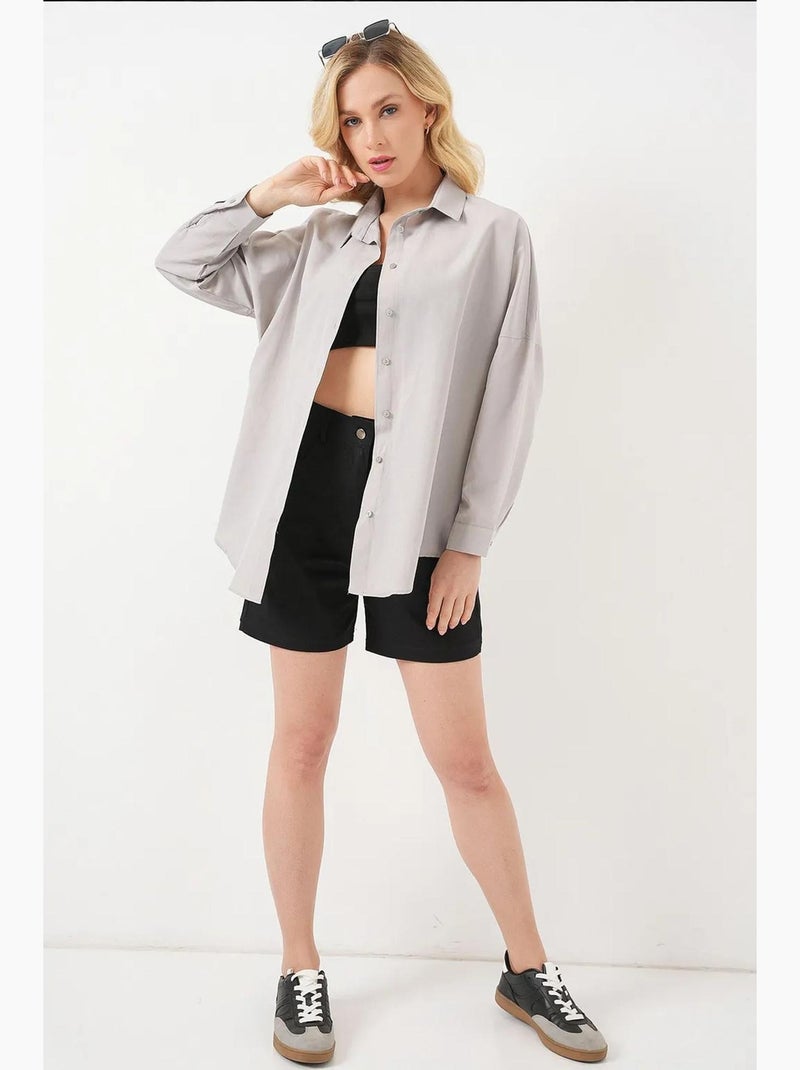 Chemise oversize à motif en popeline avec boutons bdart Gris clair - Kiabi