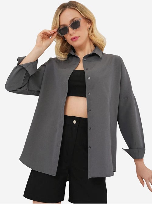 Chemise oversize à motif en popeline avec boutons bdart - Kiabi Chemise oversize à motif en popeline avec boutons bdart - Kiabi
