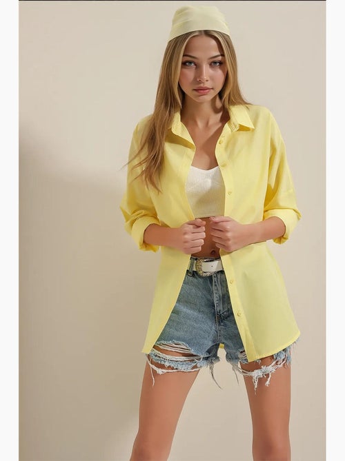 Chemise oversize à motif en popeline avec boutons bdart - Kiabi Chemise oversize à motif en popeline avec boutons bdart - Kiabi