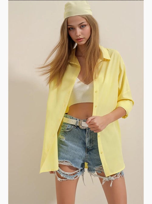 Chemise oversize à motif en popeline avec boutons bdart - Kiabi Chemise oversize à motif en popeline avec boutons bdart - Kiabi