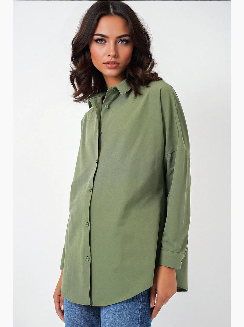 Chemise oversize à motif en popeline avec boutons bdart Kaki - Kiabi