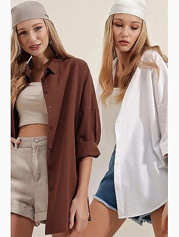Chemise oversize à motif en popeline avec boutons bdart