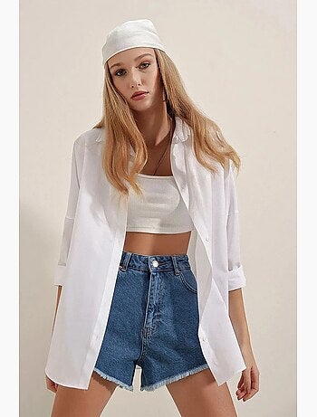 Chemise oversize à motif en popeline avec boutons bdart