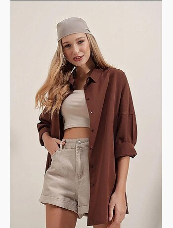 Chemise oversize à motif en popeline avec boutons bdart