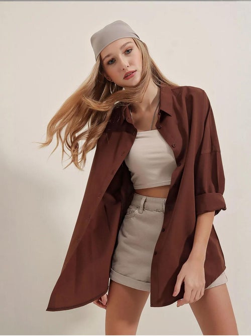 Chemise oversize à motif en popeline avec boutons bdart - Kiabi