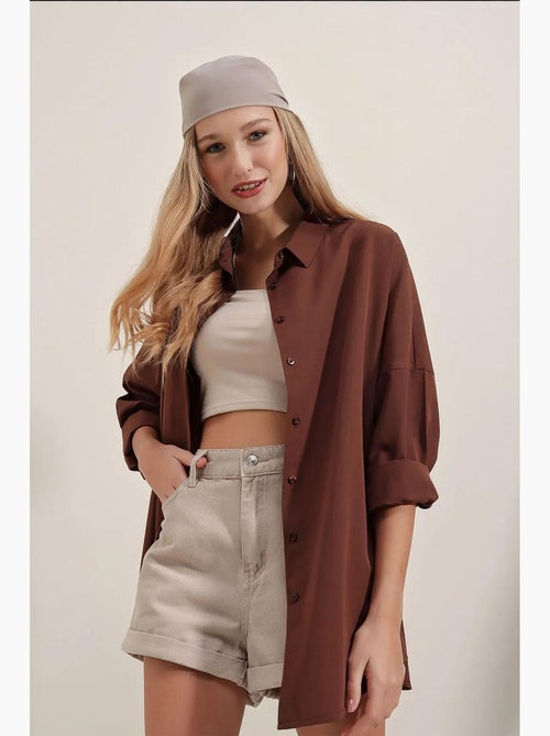 Chemise oversize à motif en popeline avec boutons bdart - Kiabi