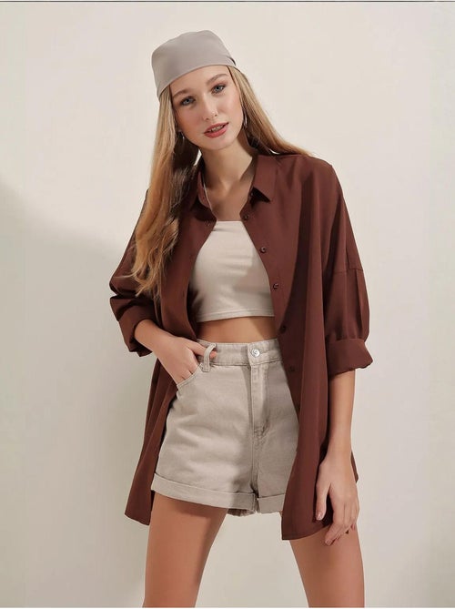 Chemise oversize à motif en popeline avec boutons bdart - Kiabi