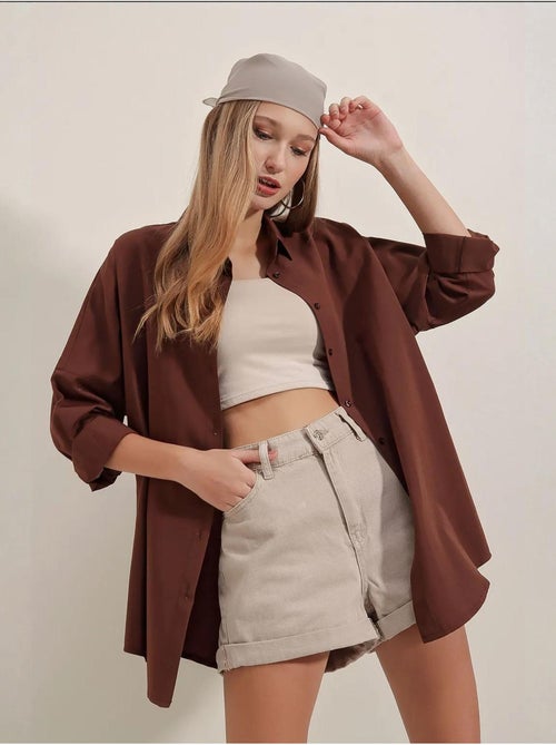 Chemise oversize à motif en popeline avec boutons bdart - Kiabi