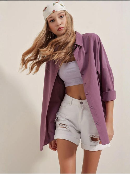 Chemise oversize à motif en popeline avec boutons bdart - Kiabi Chemise oversize à motif en popeline avec boutons bdart - Kiabi